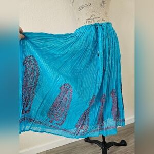 Raviya Blue Cotton Maxi Skirt with Pink Paisley Design New With Tags